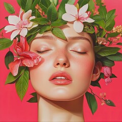 Floral beauty portrait studio digital art vibrant colors close-up nature inspired