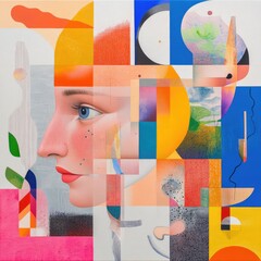 Abstract portrait art digital canvas modern aesthetic vibrant colors emotional expression