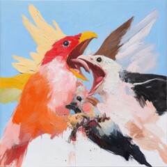 Vibrant bird encounter nature scene artistic painting colorful environment dynamic perspective