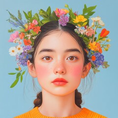 Floral portrait of young woman amidst nature captivating colors artistic photography outdoor scene