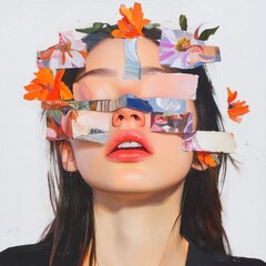 Artistic portrait of a woman with floral elements studio setting digital art creative vibes