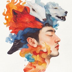 Abstract portraits an emotional journey of self-discovery in a surreal environment