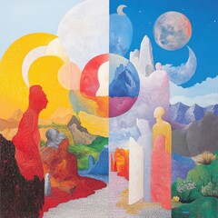 Dreamlike landscapes filled with colorful abstract forms surreal environment artistic vision