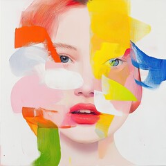 Abstract expression in digital art colorful face portrait from a contemporary studio
