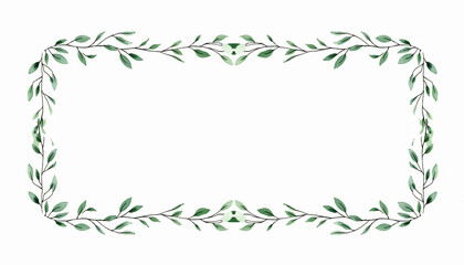 Delicate green leafy branches forming a rectangular botanical frame on a white background, ideal for elegant and natural designs