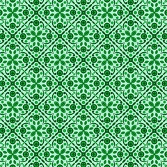 Seamless Green Floral Geometric Ornament Pattern