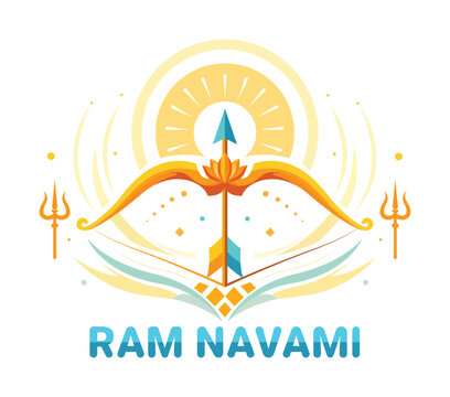 Auspicious ram navami illustration featuring lord rama's divine bow and arrow