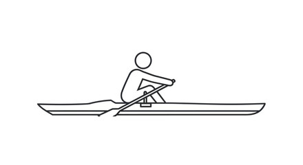 Simple Line Art Icon of a Single Person Rowing a Scull Boat.