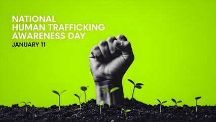 National human trafficking awareness day poster with hand emerging from soil