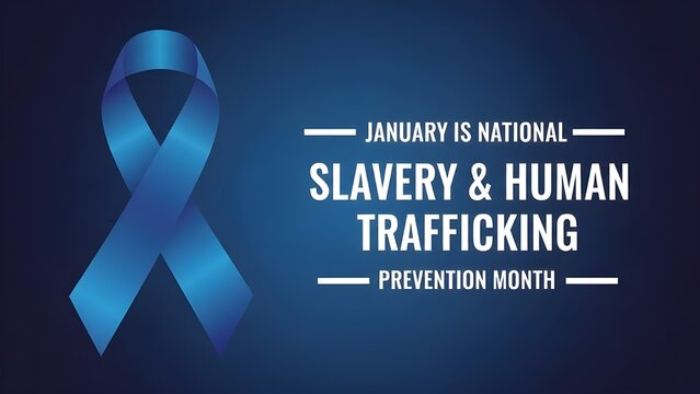 National slavery and human trafficking prevention month awareness ribbon