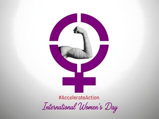 International Women&rsquo;s Day Empowerment Concept with Female Strength Symbol and Raised Fist