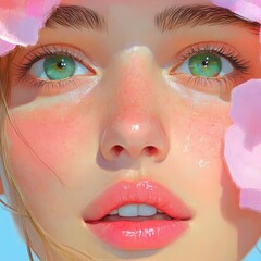 Captivating portrait of a young woman surrounded by blossoms outdoor setting close-up shot