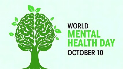 World Mental Health Day Concept with Brain Tree Illustration, October 10 Awareness Design.