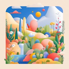 Vibrant landscape illustration abstract environment digital art colorful scene nature concept