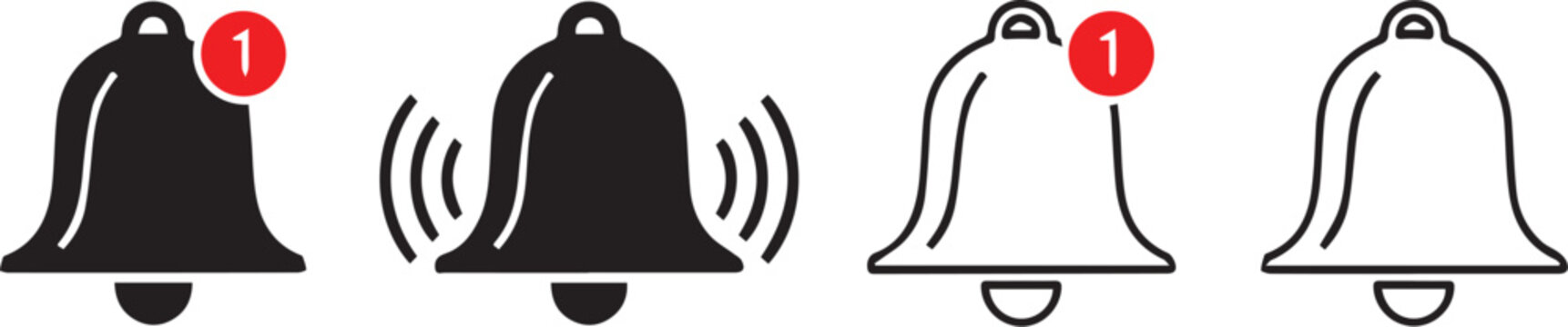 Notification bell icon set for digital interface design