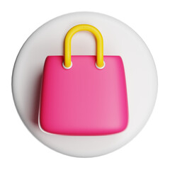Pink 3d shopping bag icon for e-commerce