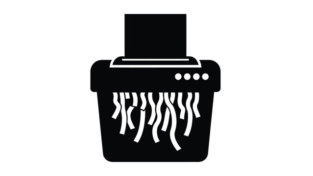 Silhouette icon depicting a paper shredder machine actively destroying documents by cutting paper into thin strips for secure disposal and data destruction purposes