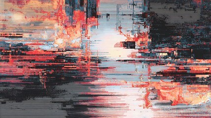 Abstract digital glitch art with distorted vibrant colors and pixelated texture, futuristic background for technology and modern design