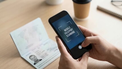 travel visa verification concept. Modern Digital Travel Visa Verification Biometric Scanning and Passport Authentication on Smartphone - Powered by Adobe