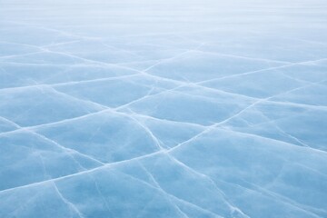 Frozen lake surface with intricate ice cracks and patterns