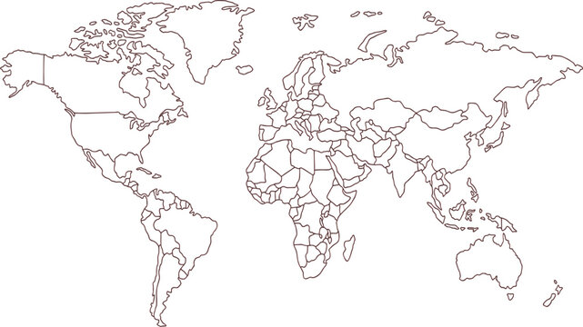 Simple world map outline showing all continents of the Earth in a clean and clear design