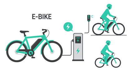 Electric Bicycle and Charging Station Illustration.
