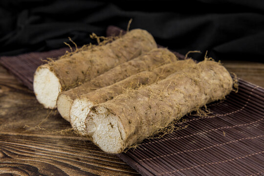 Chinese Yam On Wooden Board Fresh Ingredient
