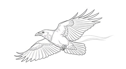 Obraz premium Bird in Flight Pencil Drawing.