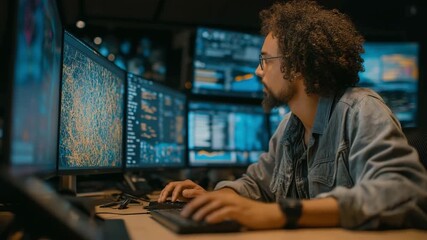 To detect and reduce cyber hazards affecting business operations, cybersecurity experts keep an eye on threat warnings on computer monitors.