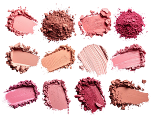 Powdered blush swipes. Colors range from pink to berry