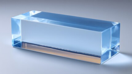 Clear Rectangular Glass Block with Blue Hues and Subtle Reflections.