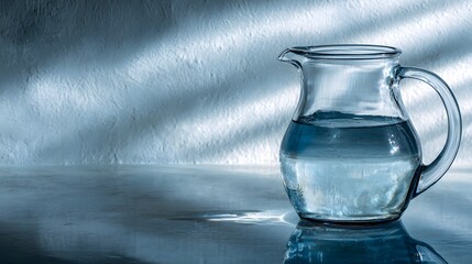 Clear Water in a Glass Pitcher with Light Reflections.