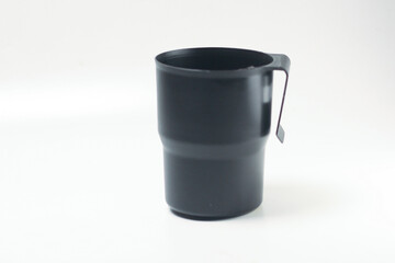 black plastic cup, isolated on white background
