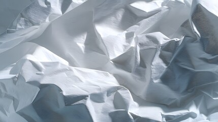 Close-up abstract texture of crumpled white paper with soft lighting.