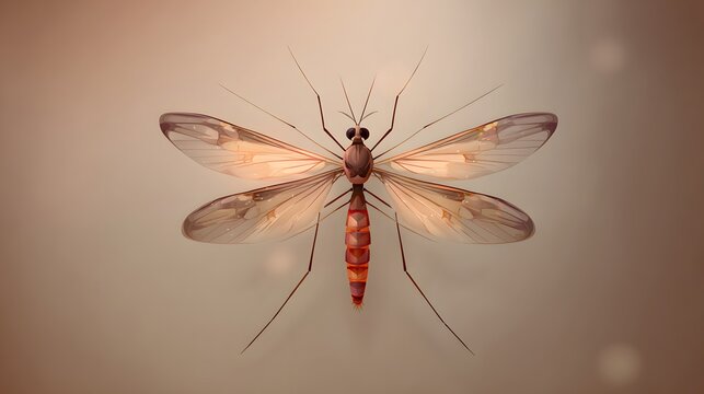 Close-up Macro Shot of a Delicate Crane Fly Insect with Translucent Wings.