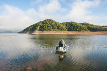 Lakeside Fishing Scenic Landscape View At Sunset
