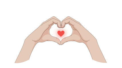 Obraz premium Hands forming heart shape with glowing red heart inside