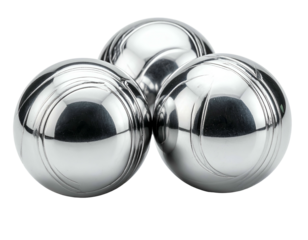 Three shiny metal balls with curved lines on black
