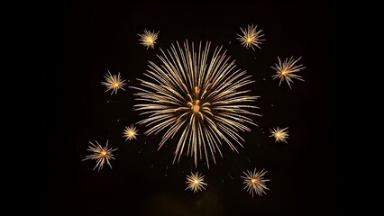 Fototapeta premium Vibrant fireworks exploding in night sky with golden sparks