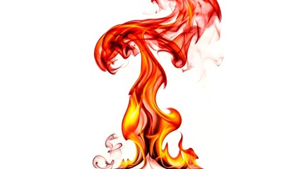 Abstract orange and red flame smoke formation on white background showcasing fiery energy and