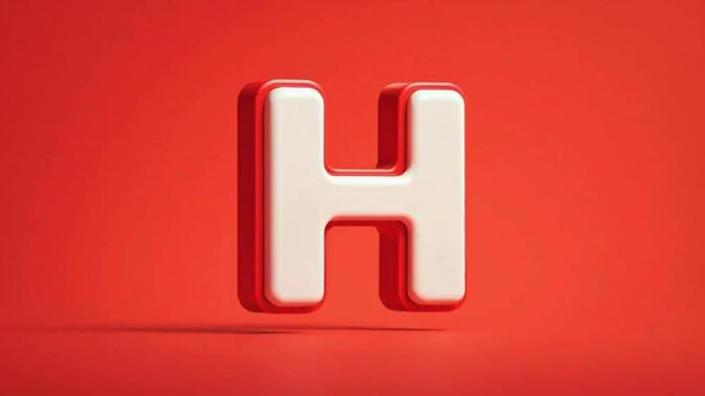 A 3D rendered capital letter H with a glossy white front and a red border, set against a vibrant red background.
