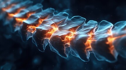 Abstract glowing spine structure with internal orange energy and blue outer glow