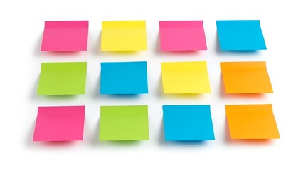 Colorful array of adhesive note papers on a clean white surface creates a vibrant mosaic