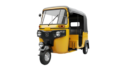 Yellow tuktuk with black roof and seats