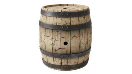 old wooden barrel with metal hoops