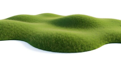Lush Green Grass Hill Isolated on White Backdrop Rendering for Design Elements