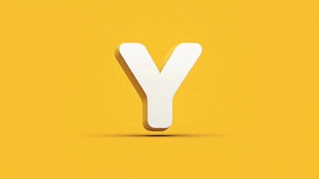 A bright yellow background with a large, white, 3D letter Y casting a subtle shadow.