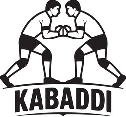 Traditional kabaddi sport emblem with grappling wrestlers in combat stance athletic league identity