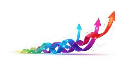Vibrant rainbow wavy upward arrows symbolizing growth isolated on white background
