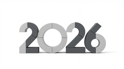 3D Numbers 2026 on White Background.
